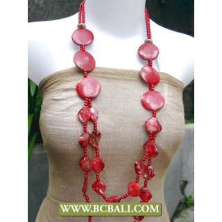 Reds Colors Beaded Necklace combain Shells Nuget and Wooden